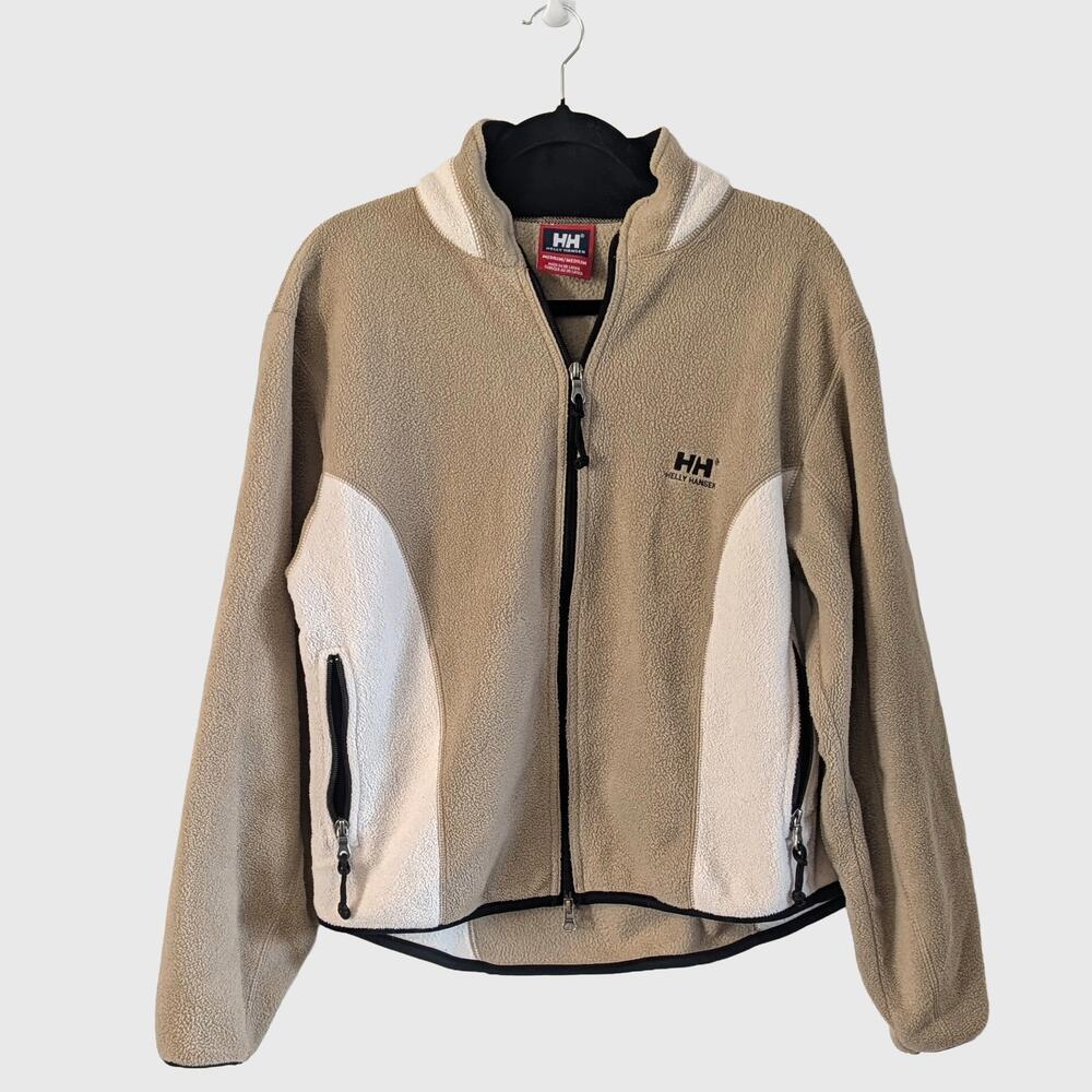 Vintage Helly Hansen Fleece Jacket M Tan Cream Colorblock Full Zip Outdoor